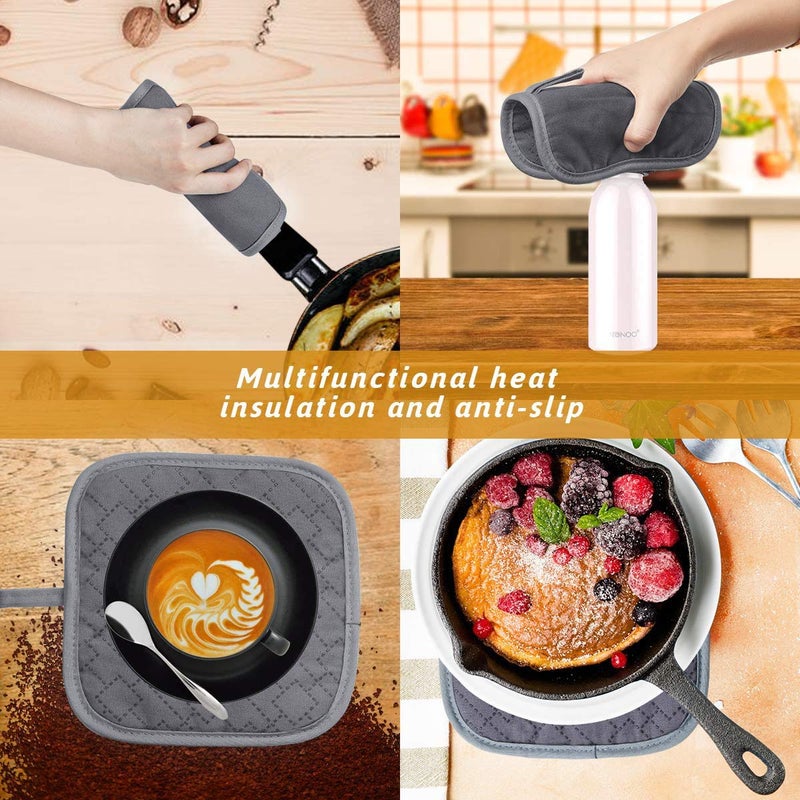 Tormays 4Pcs Oven Mitts and Pot Holders Set, 572F Heat Resistant Oven Glove, Soft Cotton Lining with Non-Slip Surface for Kitchen Baking BBQ (Grey) - Image 4